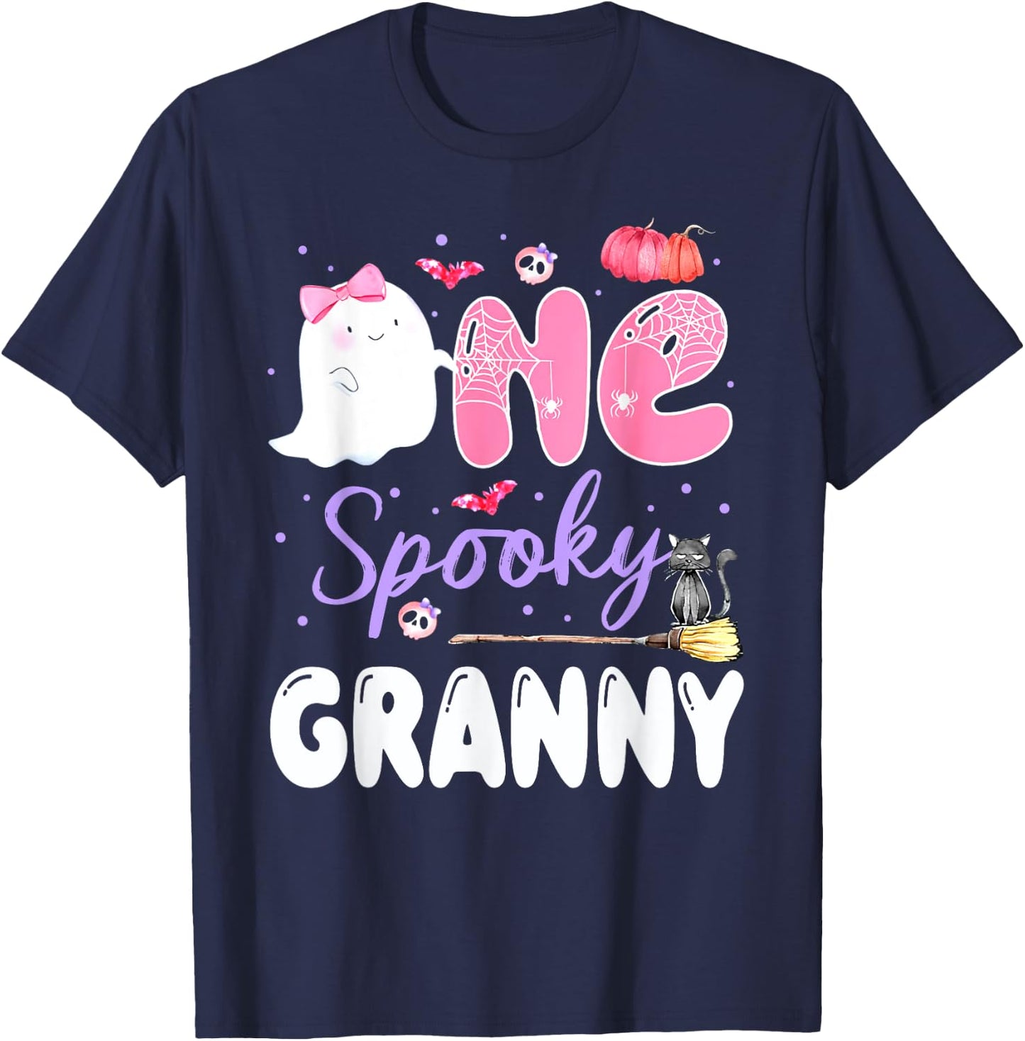 One Spooky Granny 1st Birthday Halloween Pink Ghost Family T-Shirt - T-Shirt | Navy