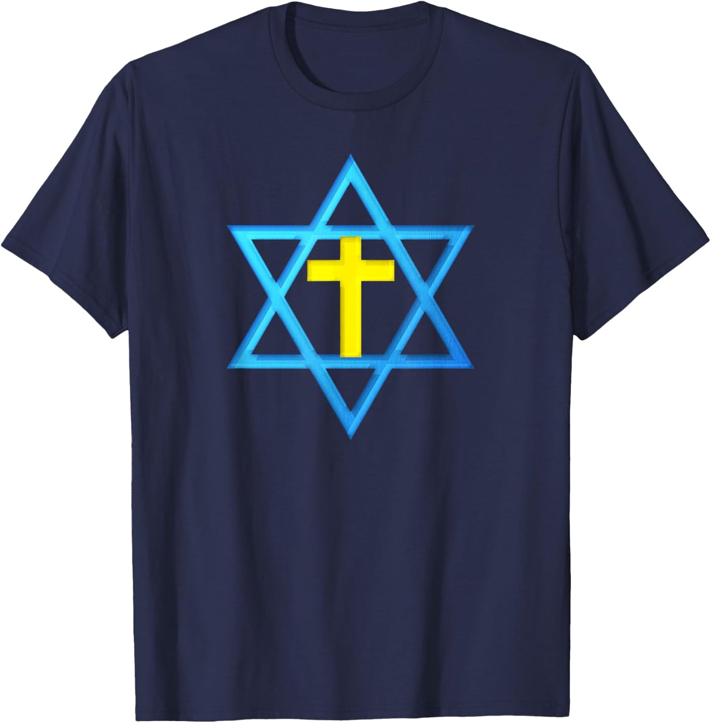 Messianic Star of David with Gold Cross T-Shirt - T-Shirt | Navy