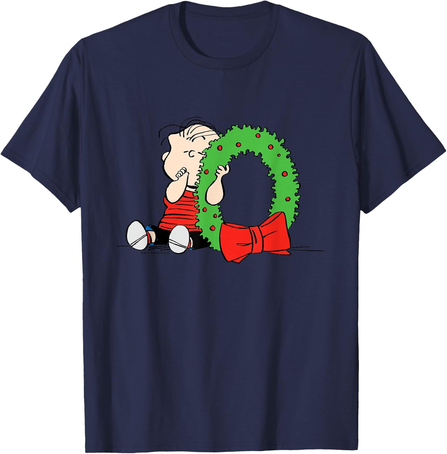 Peanuts Linus Christmas Wreath T-Shirt - T-Shirt | Navy