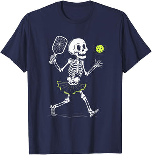 Spooky Pickleball Halloween Skeleton Women T-Shirt - T-Shirt | Navy