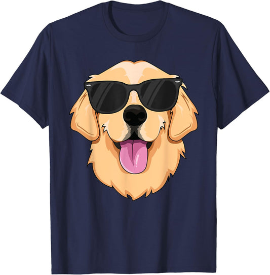 Cool Golden Retriever Sunglasses Dude Kids Boys Dog Lover T-Shirt - T-Shirt | Navy