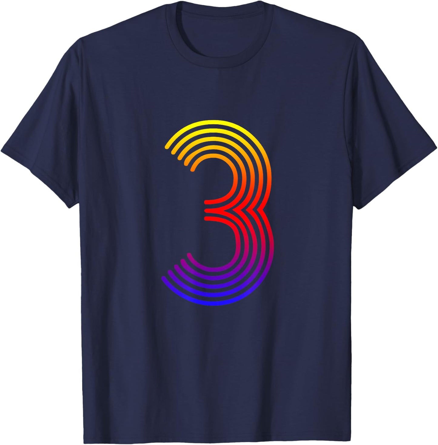 Number 3 Shirt Birthday Gift Disco Rainbow Retro T-Shirt - T-Shirt | Navy