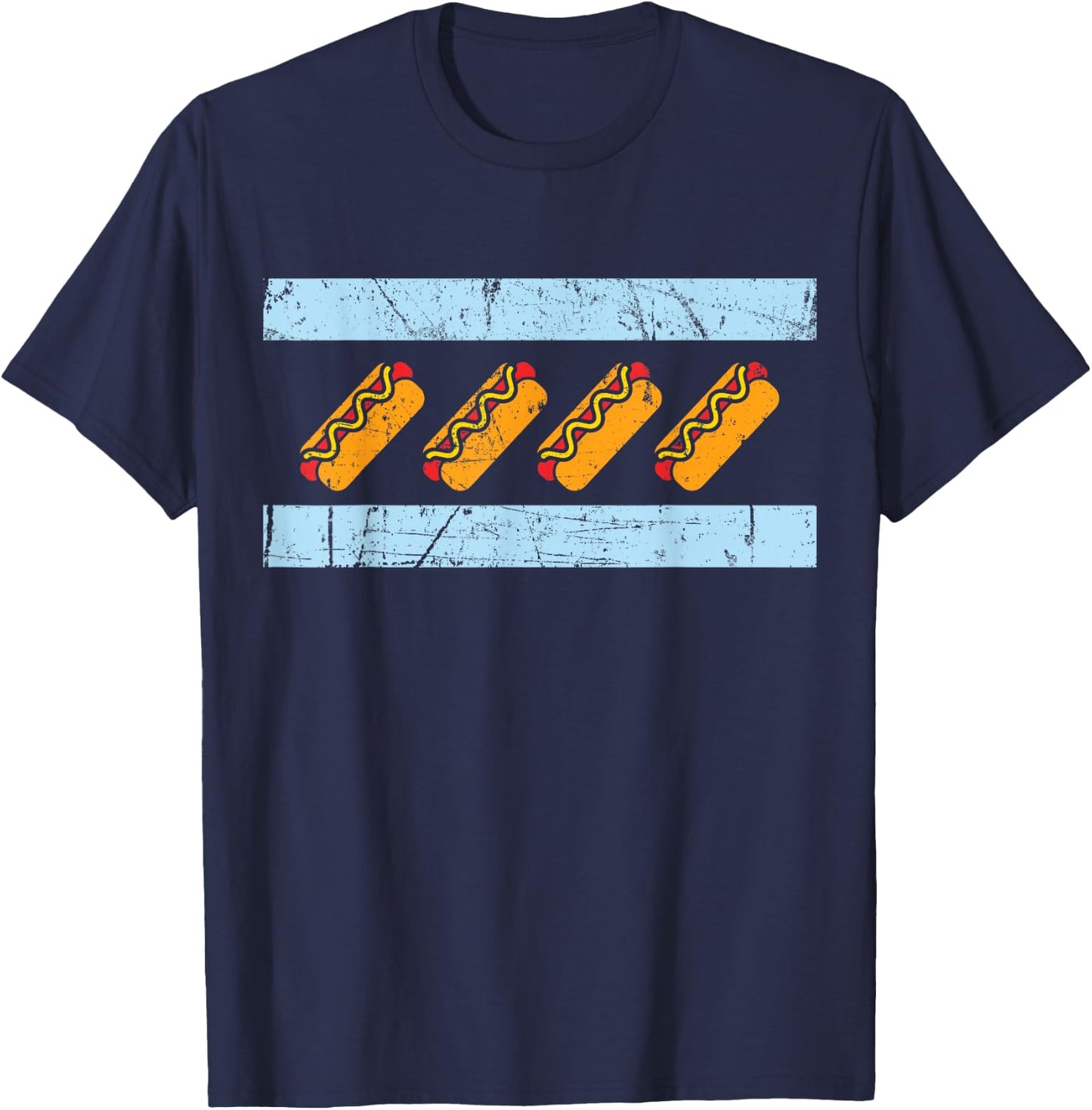 Chicago Flag Hotdog Shirt Funny Chicago Style Hot Dog Gift T-Shirt - T-Shirt | Navy