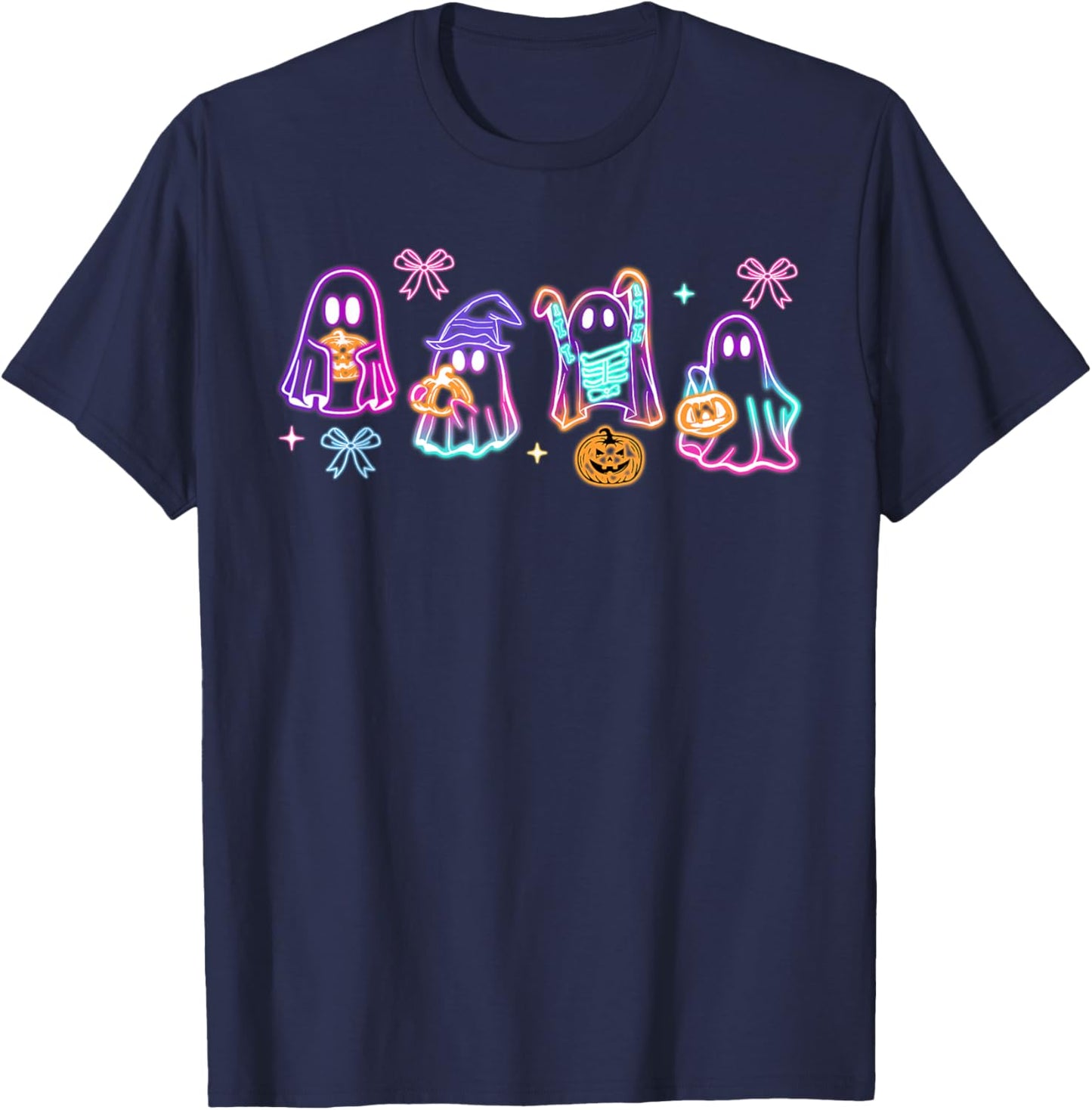 Funny Spooky Season Cute Boo Ghost Glow In Halloween Night T-Shirt - T-Shirt | Navy