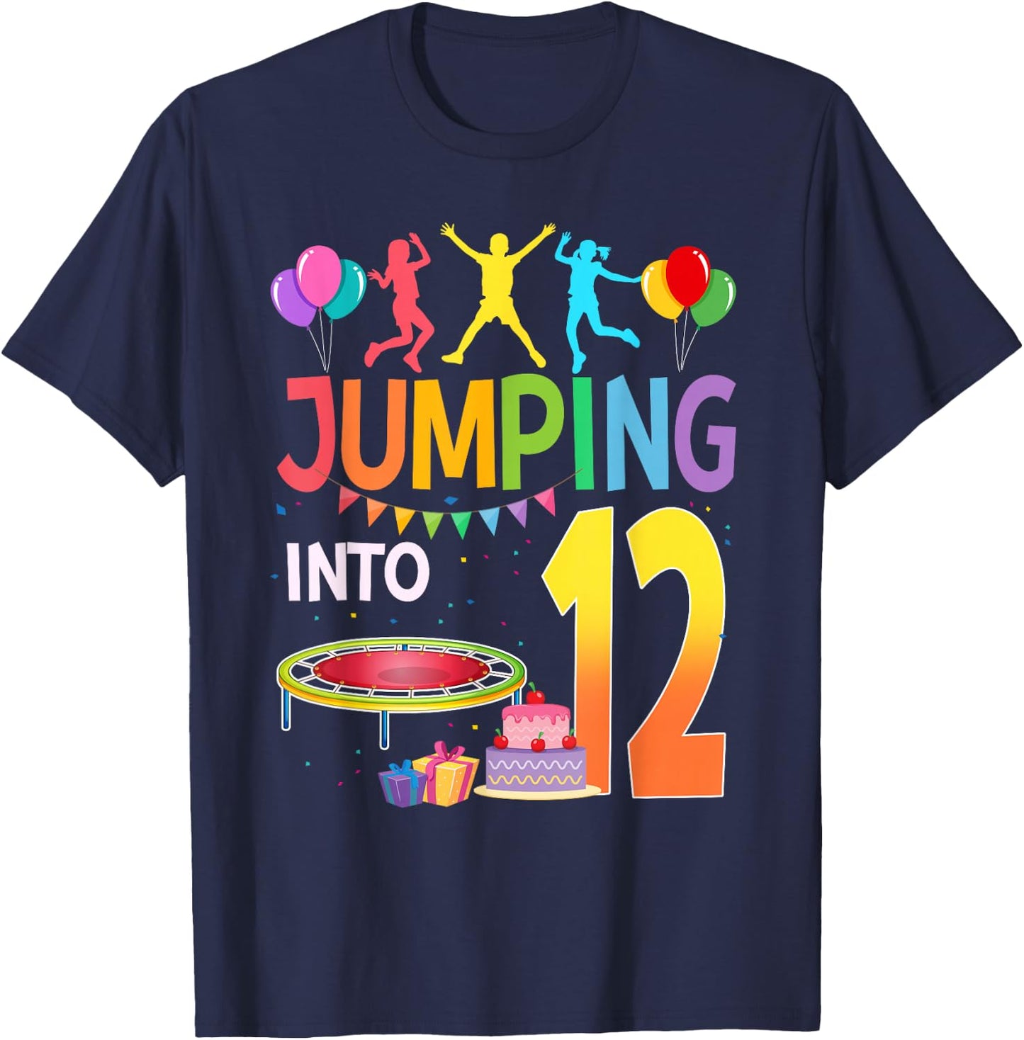 Jumping Into 12 Birthday Trampoline Party 12 Year Old T-Shirt - T-Shirt | Navy