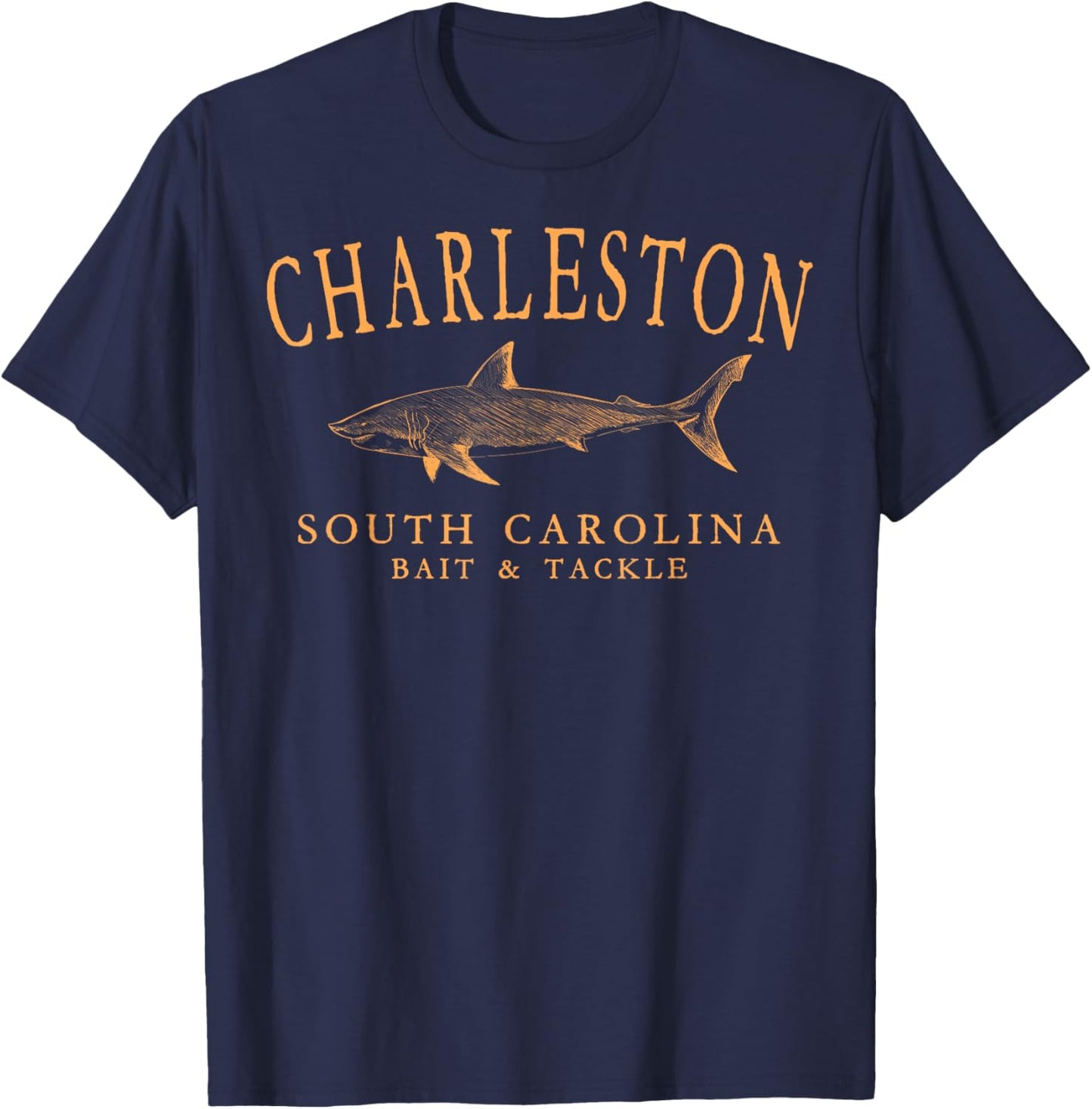 Charleston South Carolina Shark Orange Art Fishing T-Shirt - T-Shirt | Navy