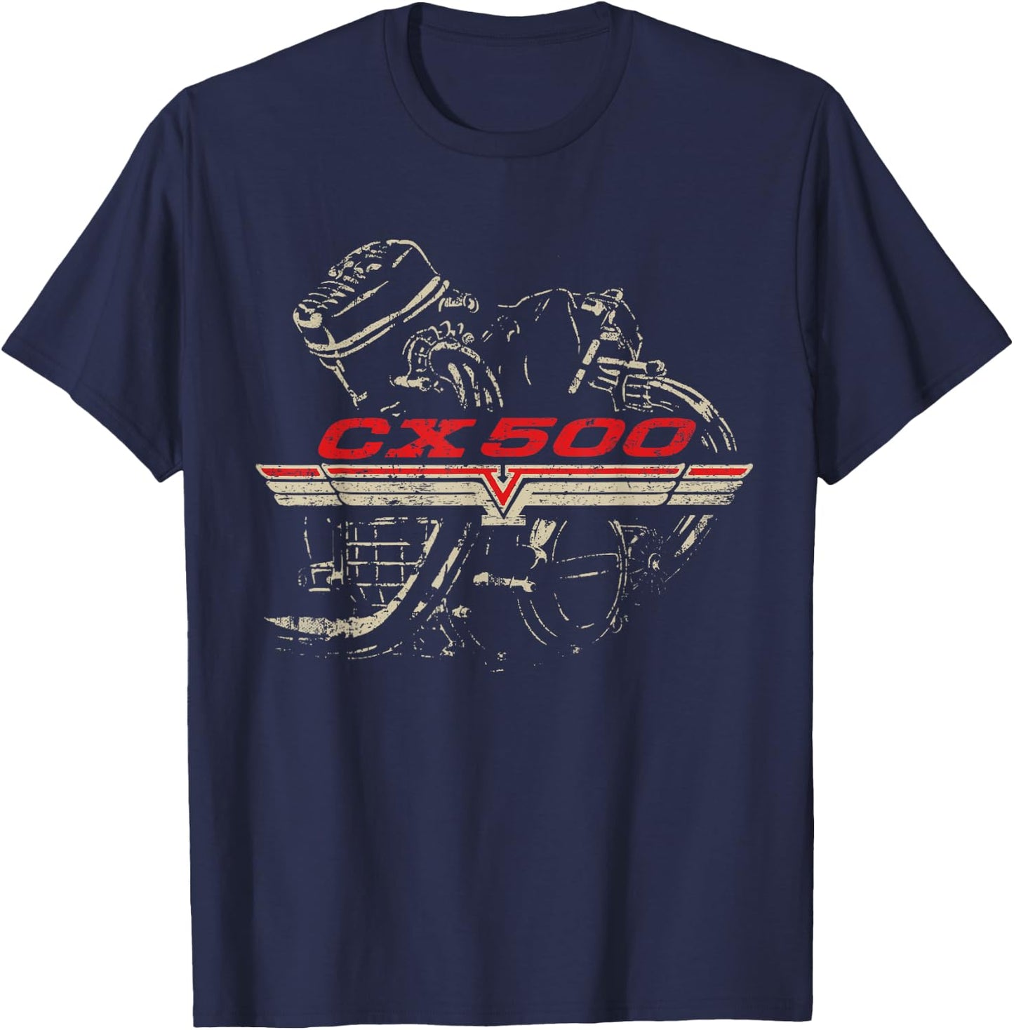 CX500 Engine Distressed Retro Design T-Shirt - T-Shirt | Navy