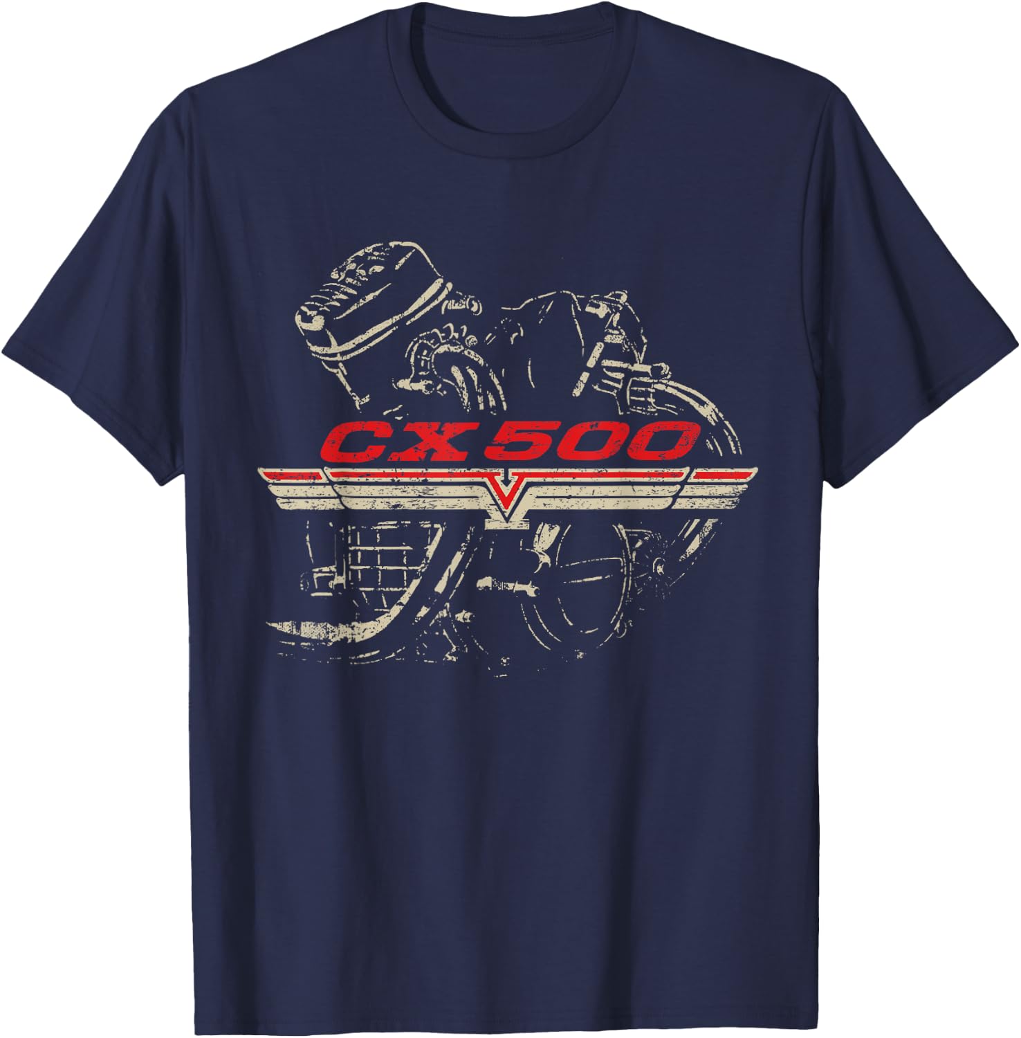 CX500 Engine Distressed Retro Design T-Shirt - T-Shirt | Navy