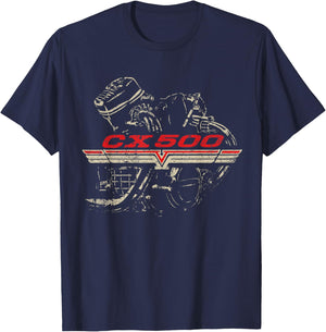 CX500 Engine Distressed Retro Design T-Shirt - T-Shirt | Navy