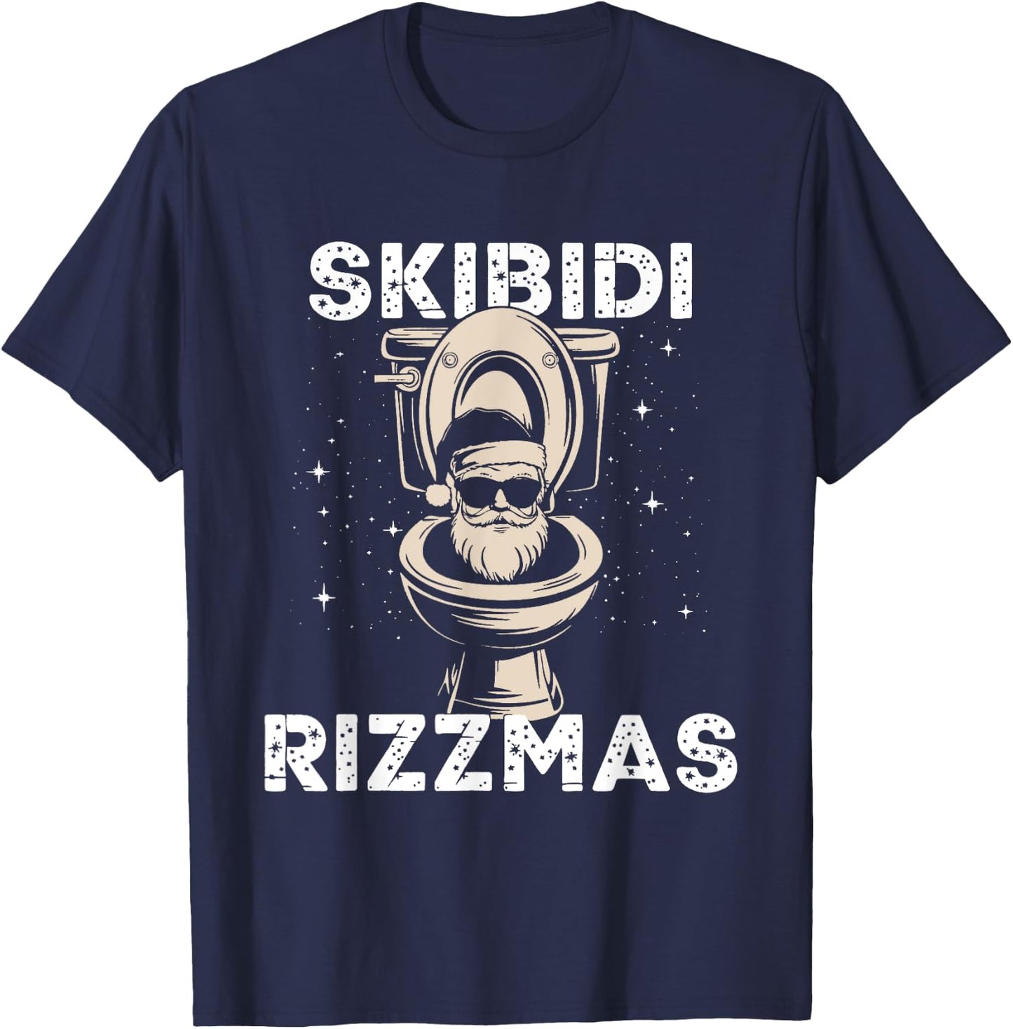 Skibidi Rizzmas Funny Toilet Santa White Elephant Christmas T-Shirt - T-Shirt | Navy