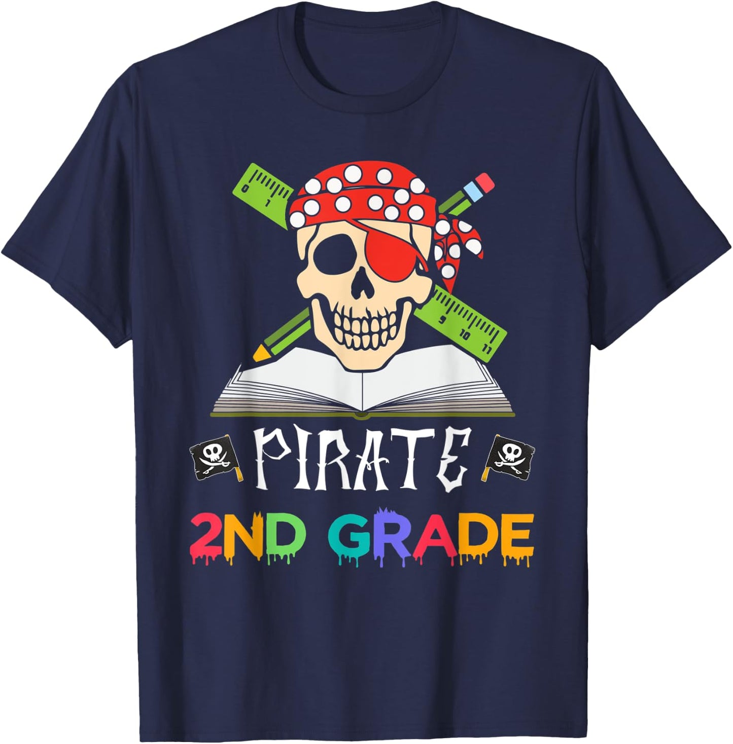 2nd Grade Pirate Halloween Gift Student Teacher T-Shirt - T-Shirt | Navy