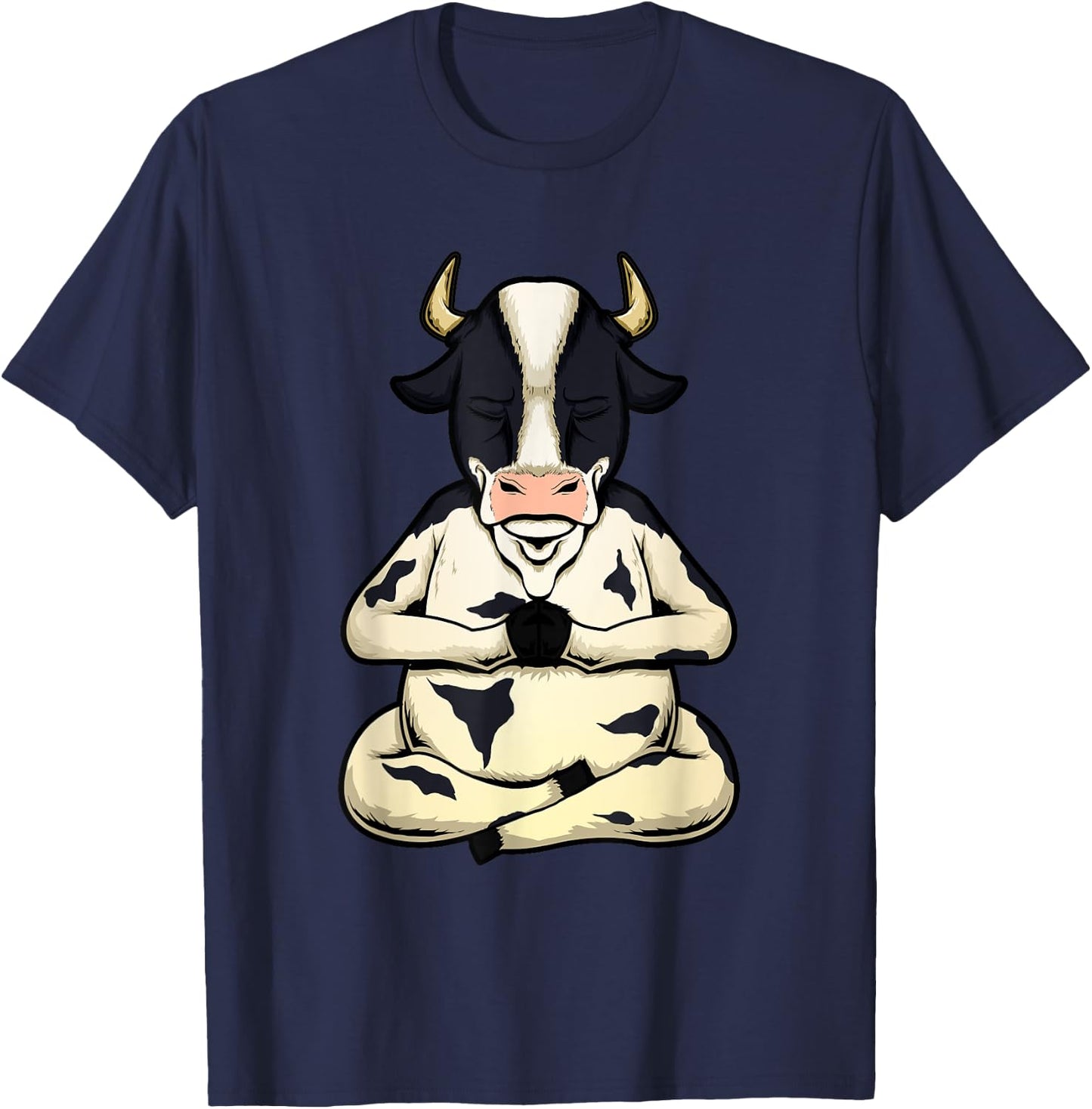 Cow Yoga Meditating Calf Yogi Bull Sitting Yoga Pose Namaste T-Shirt - T-Shirt | Navy