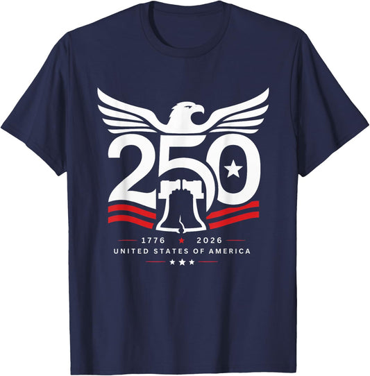 Patriotic 250 Years USA 250th Anniversary USA 4th of July T-Shirt - T-Shirt | Navy