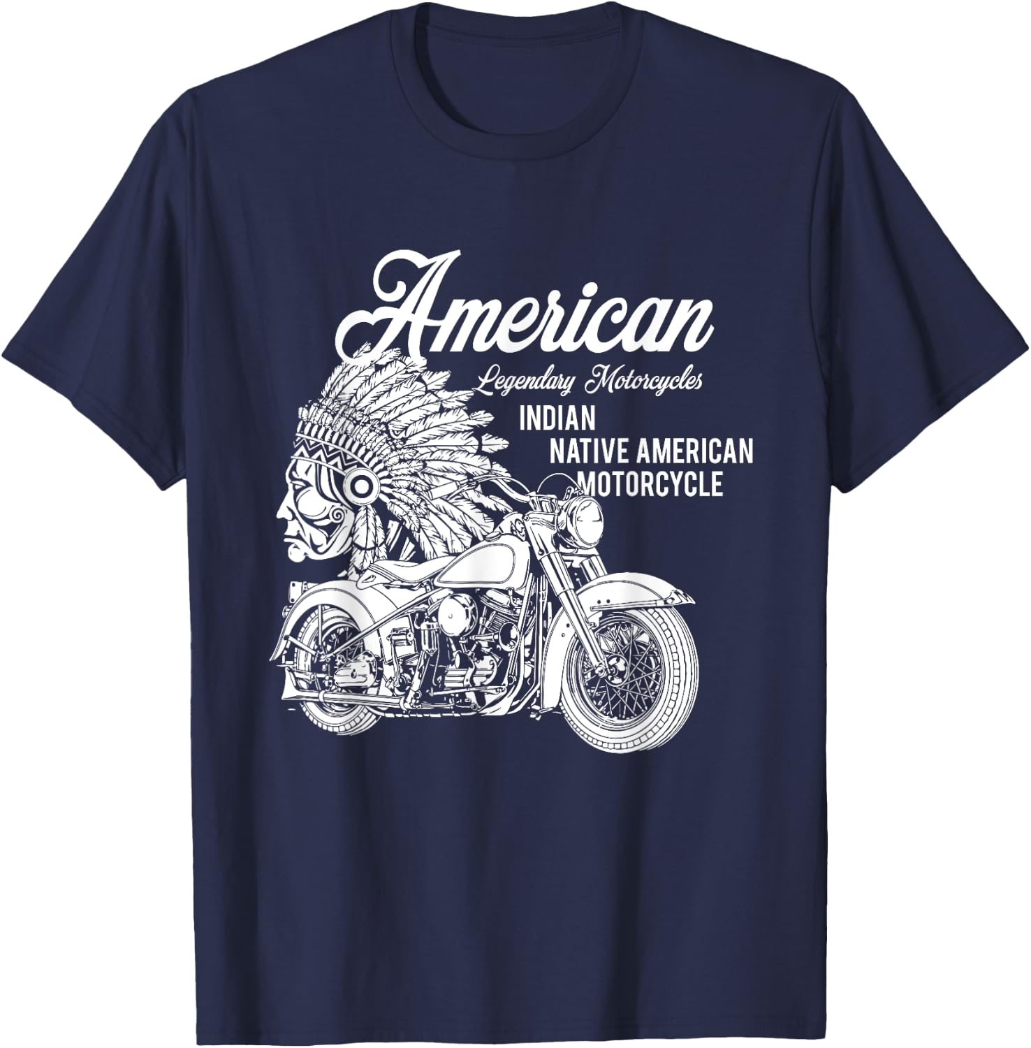 Motorcycle Indian native american bikers gift T-Shirt - T-Shirt | Navy