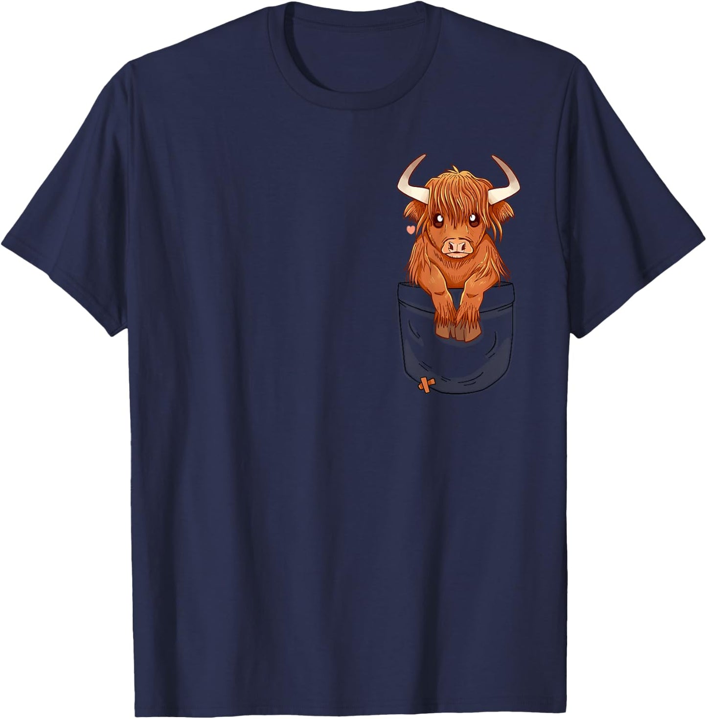 Pocket Cute Scottish Highland Cow T-Shirt - T-Shirt | Navy