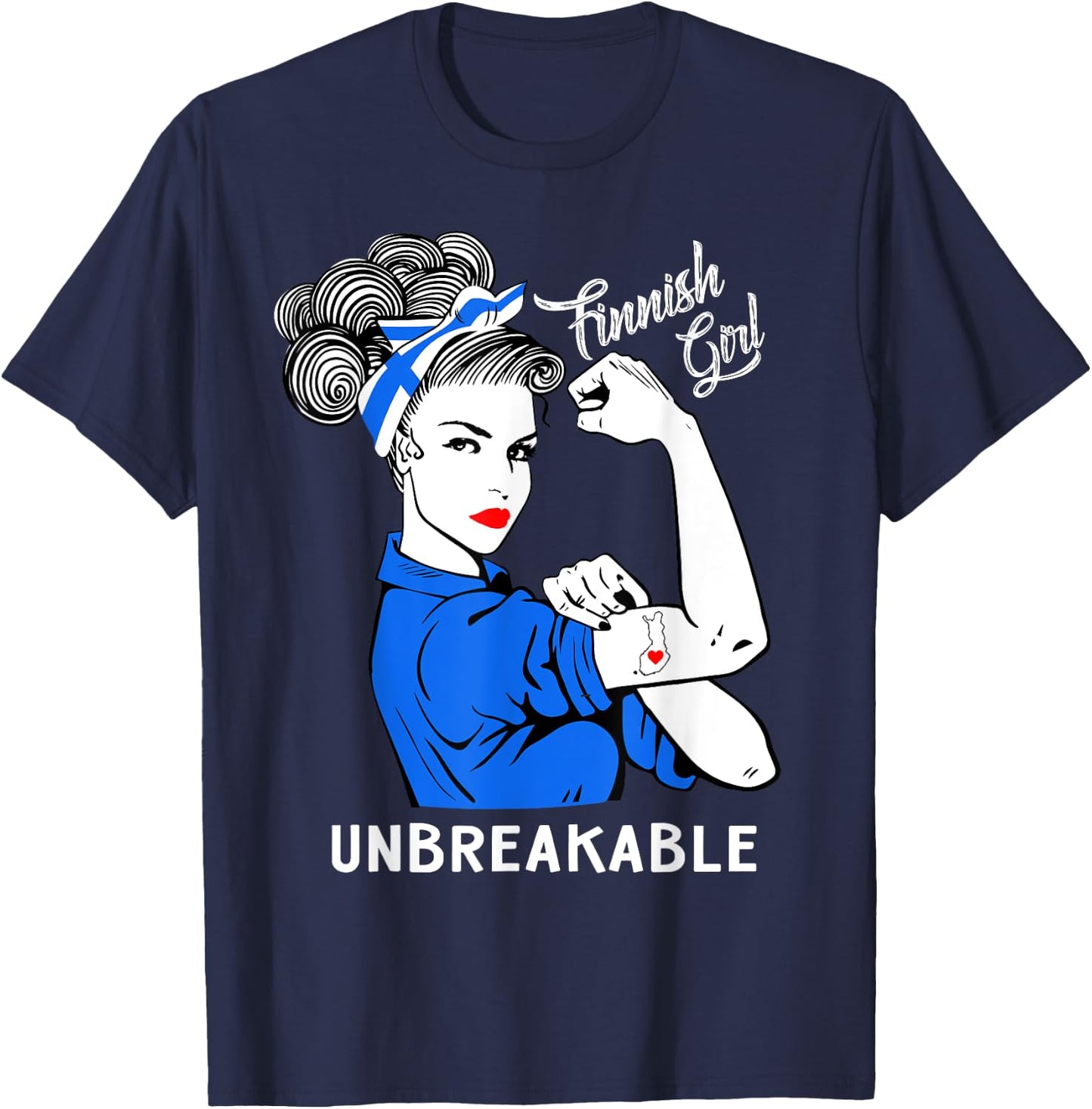 Finnish Girl Unbreakable Heritage Finland Flag Gift T-Shirt - T-Shirt | Navy