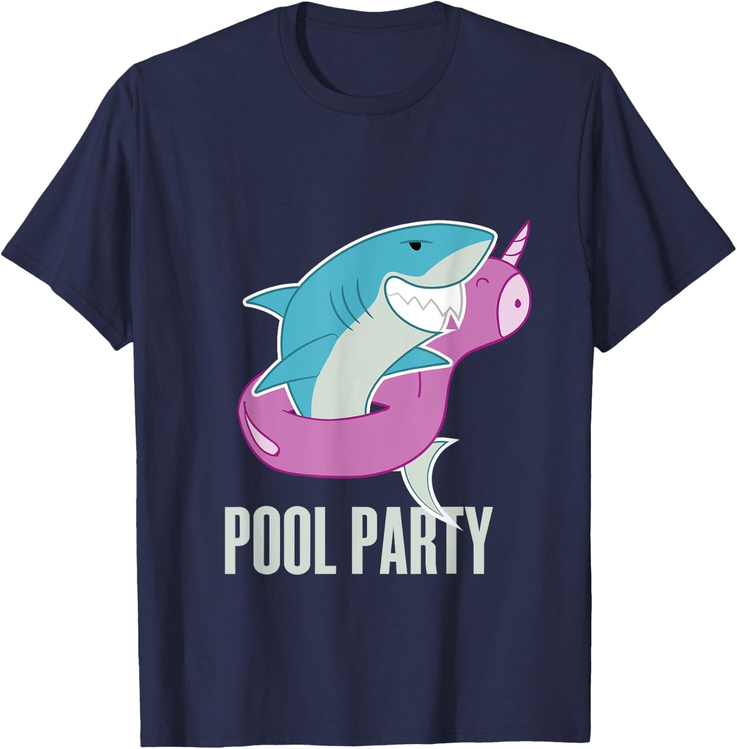 Pool Party Inflatable Unicorn Float Funny Shark Swim T Shirt T-Shirt - T-Shirt | Navy