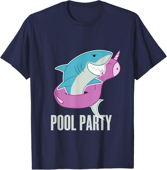 Pool Party Inflatable Unicorn Float Funny Shark Swim T Shirt T-Shirt - T-Shirt | Navy