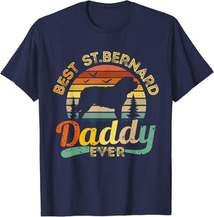 Saint Bernard Dad Best Daddy Dog Lover Retro Vintage Gift T-Shirt - T-Shirt | Navy