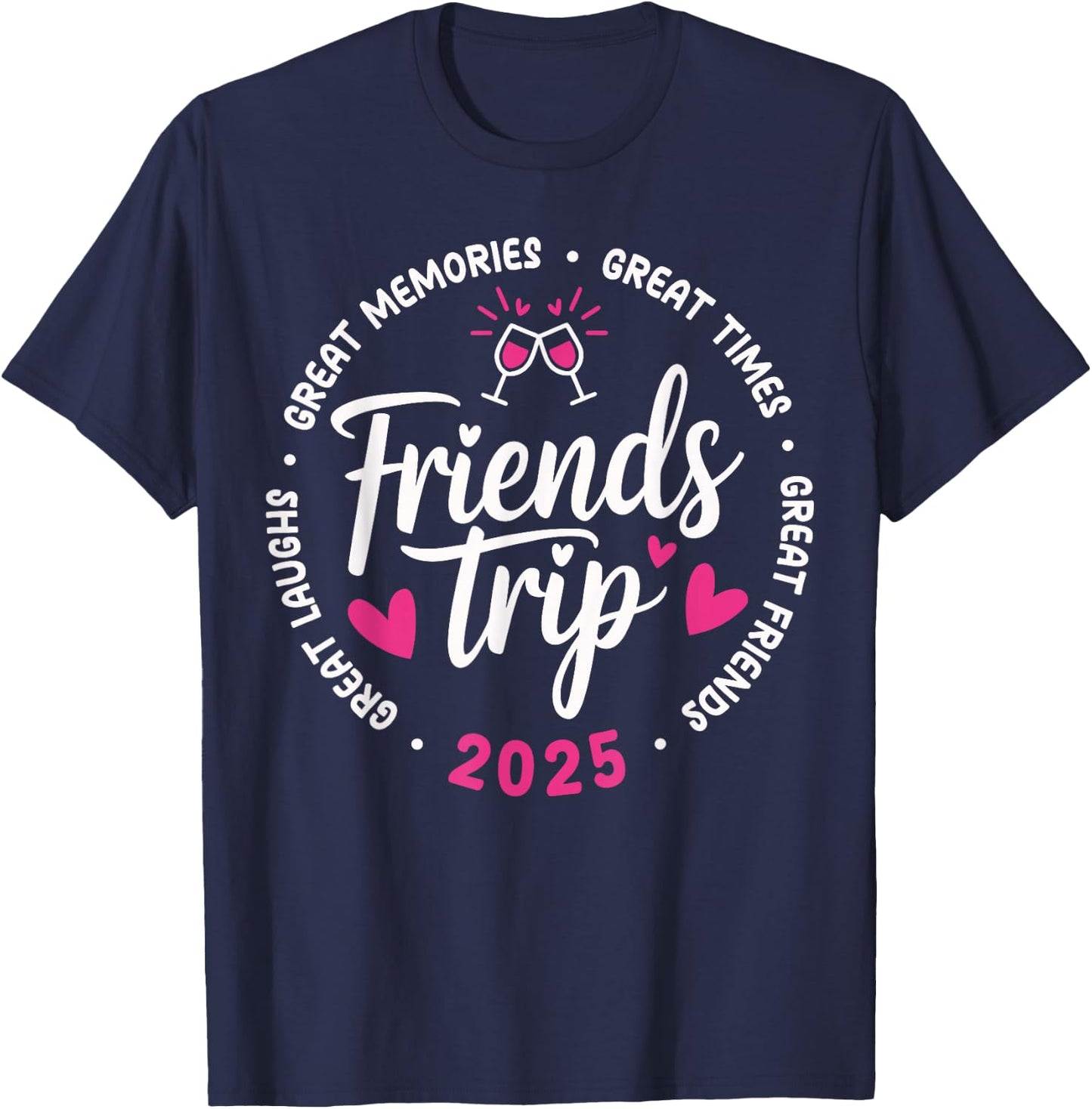 2025 Friends Trip Design Vacation Black Small T-Shirt - T-Shirt | Navy