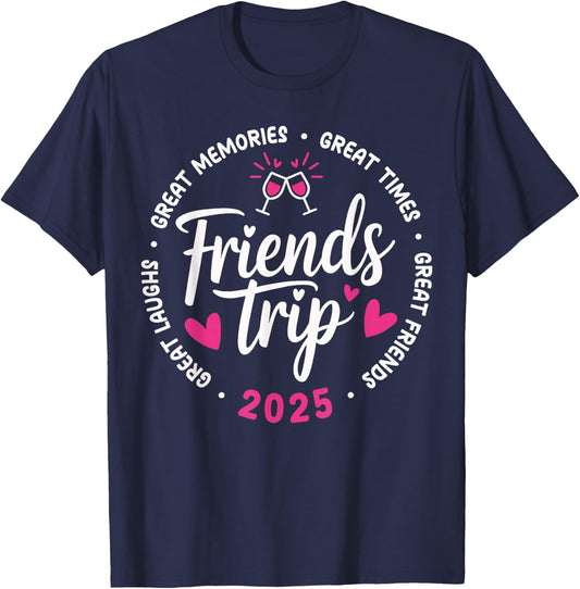 2025 Friends Trip Design Vacation Black Small T-Shirt - T-Shirt | Navy