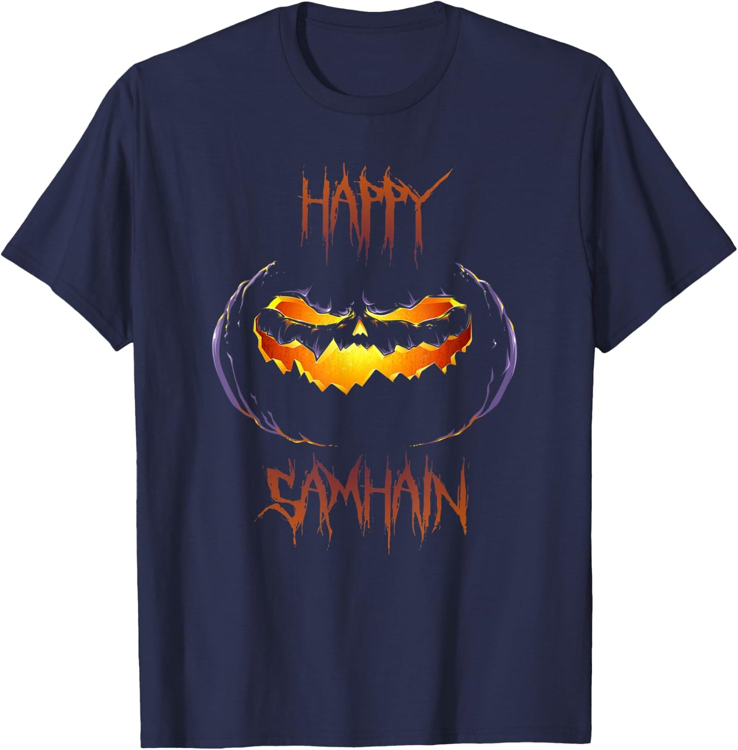 Happy Samhain Scary Jack O Lantern Halloween T-Shirt - T-Shirt | Navy