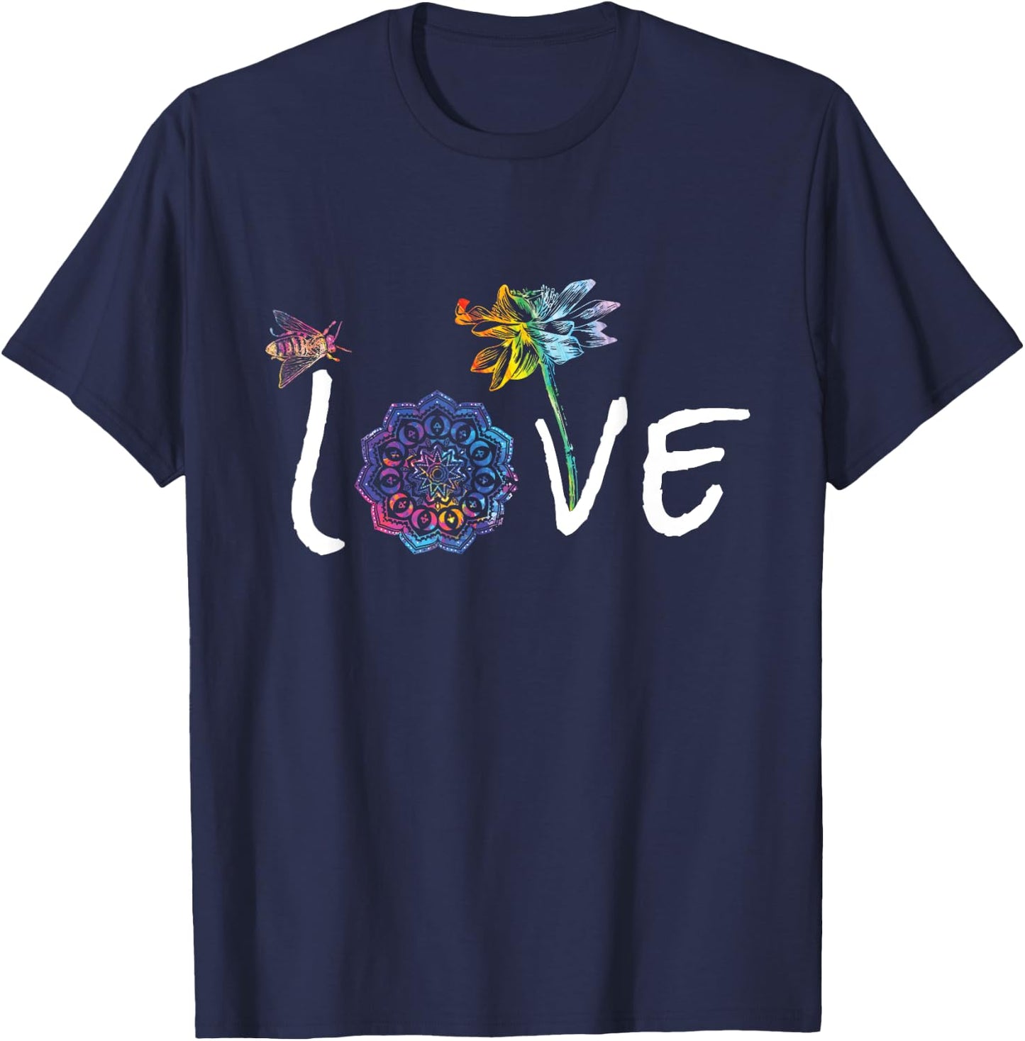 Namaste Love Lotus Flower Bee Peace Meditation Yoga Gift T-Shirt - T-Shirt | Navy