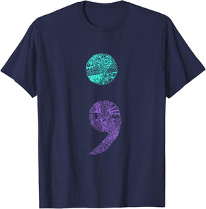Semicolon Gift Suicide Prevention Awareness T-Shirt - T-Shirt | Navy