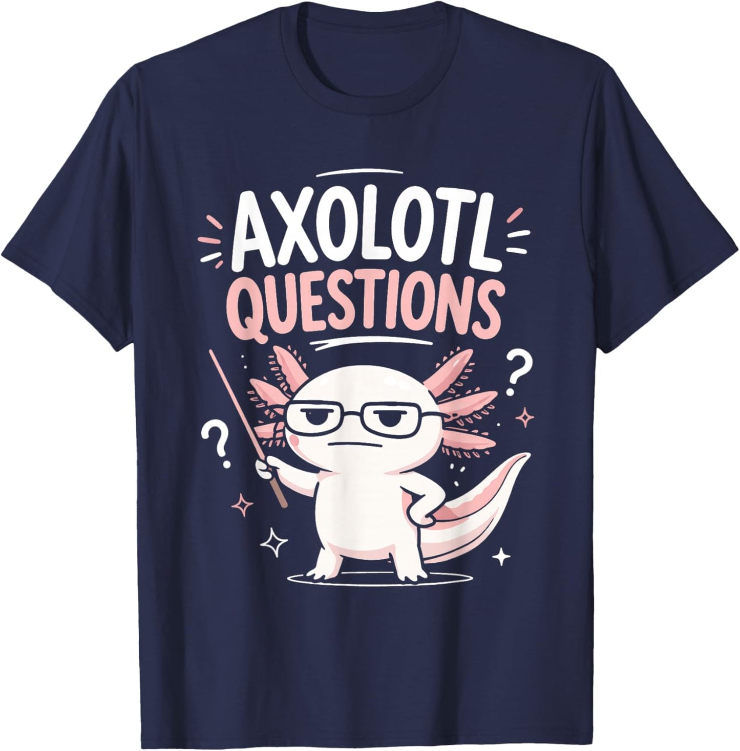 Cute Axolotl with Glasses Asking Questions T-Shirt - T-Shirt | Navy