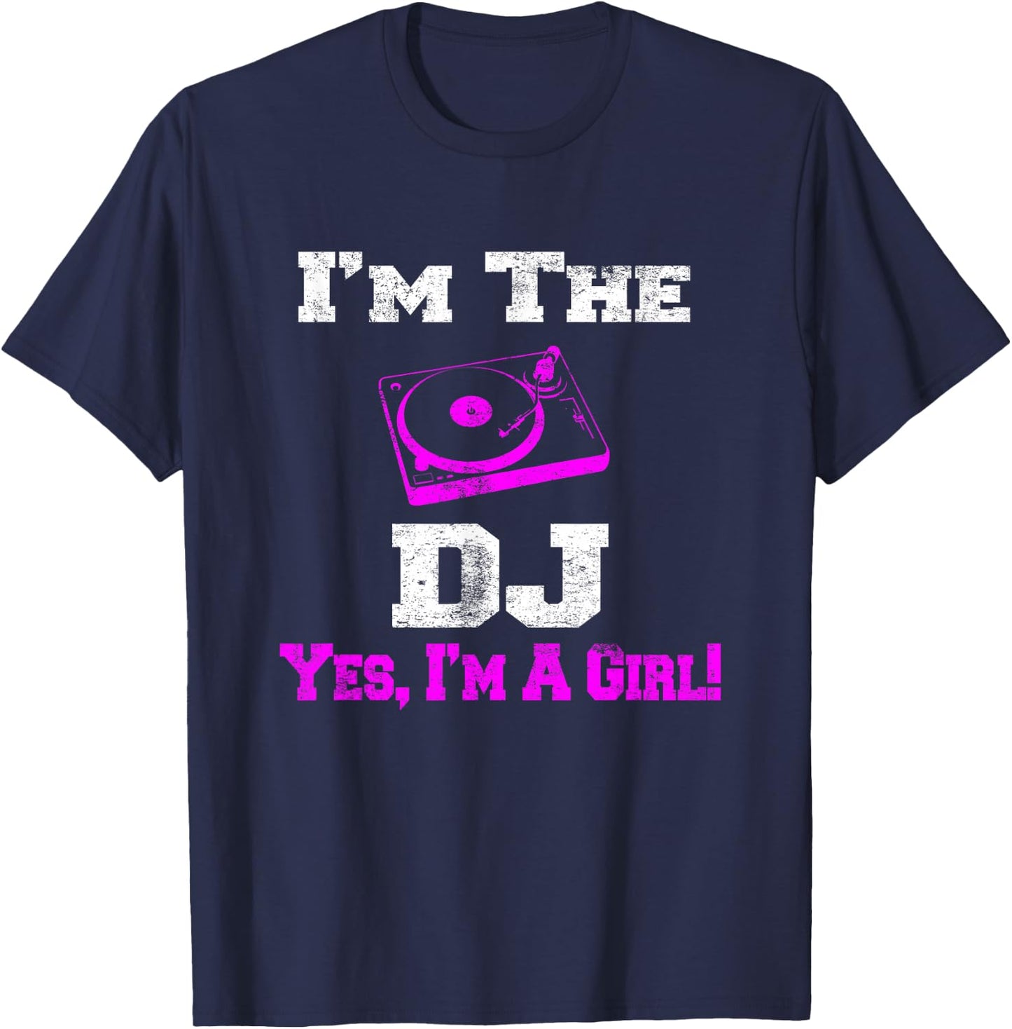 Girl Lady DJ Vintage Turntable Female T-Shirt - T-Shirt | Navy