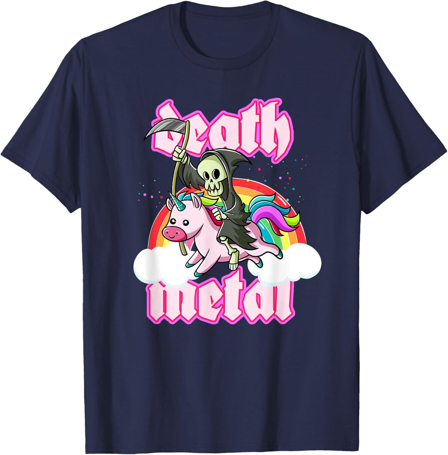Blackcraft Grim Reaper Rides Unicorn Death Metal Shirt T-Shirt - T-Shirt | Navy