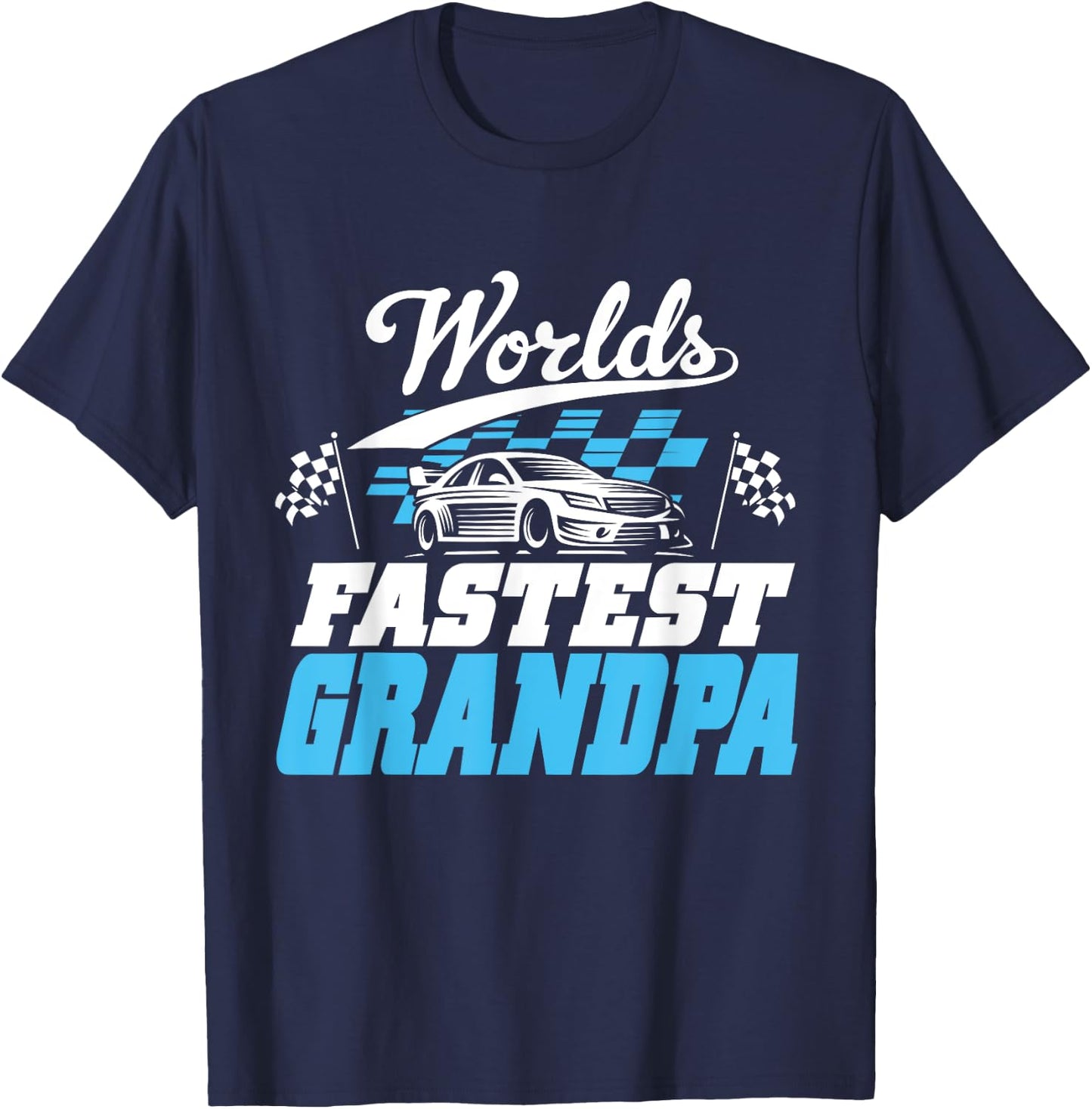 World's Fastest Grandpa Race Car Checkered Flag T-Shirt - T-Shirt | Navy