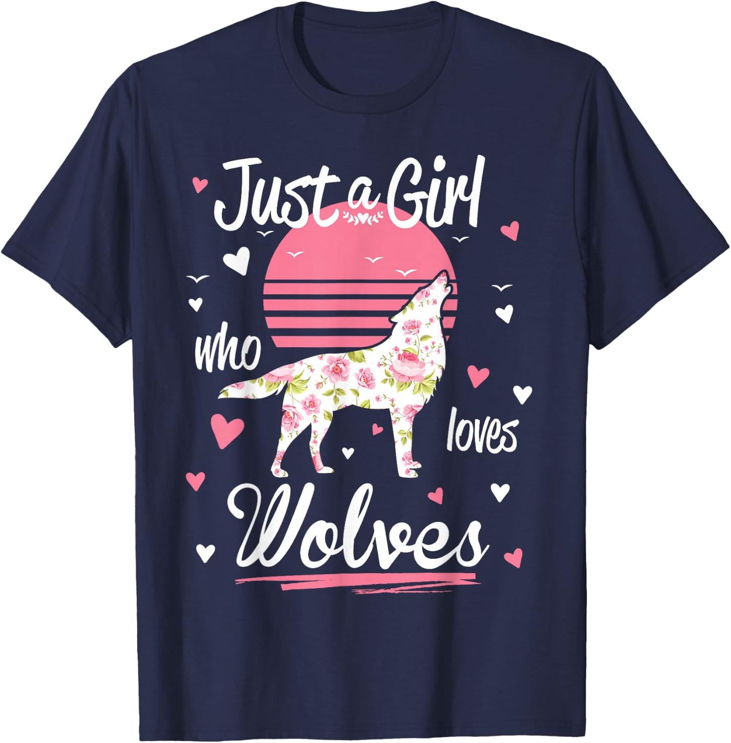 Just A Girl Who Loves Wolves Wolf Shirt Vintage T-Shirt - T-Shirt | Navy