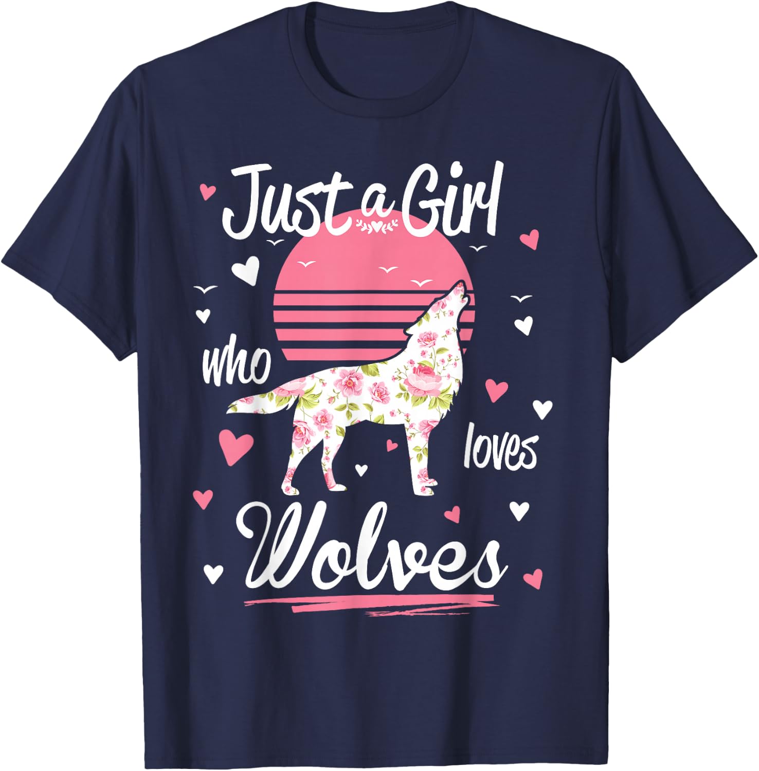 Just A Girl Who Loves Wolves Wolf Shirt Vintage T-Shirt - T-Shirt | Navy