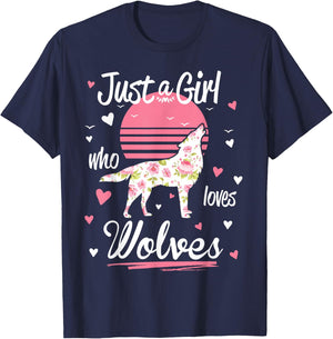 Just A Girl Who Loves Wolves Wolf Shirt Vintage T-Shirt - T-Shirt | Navy