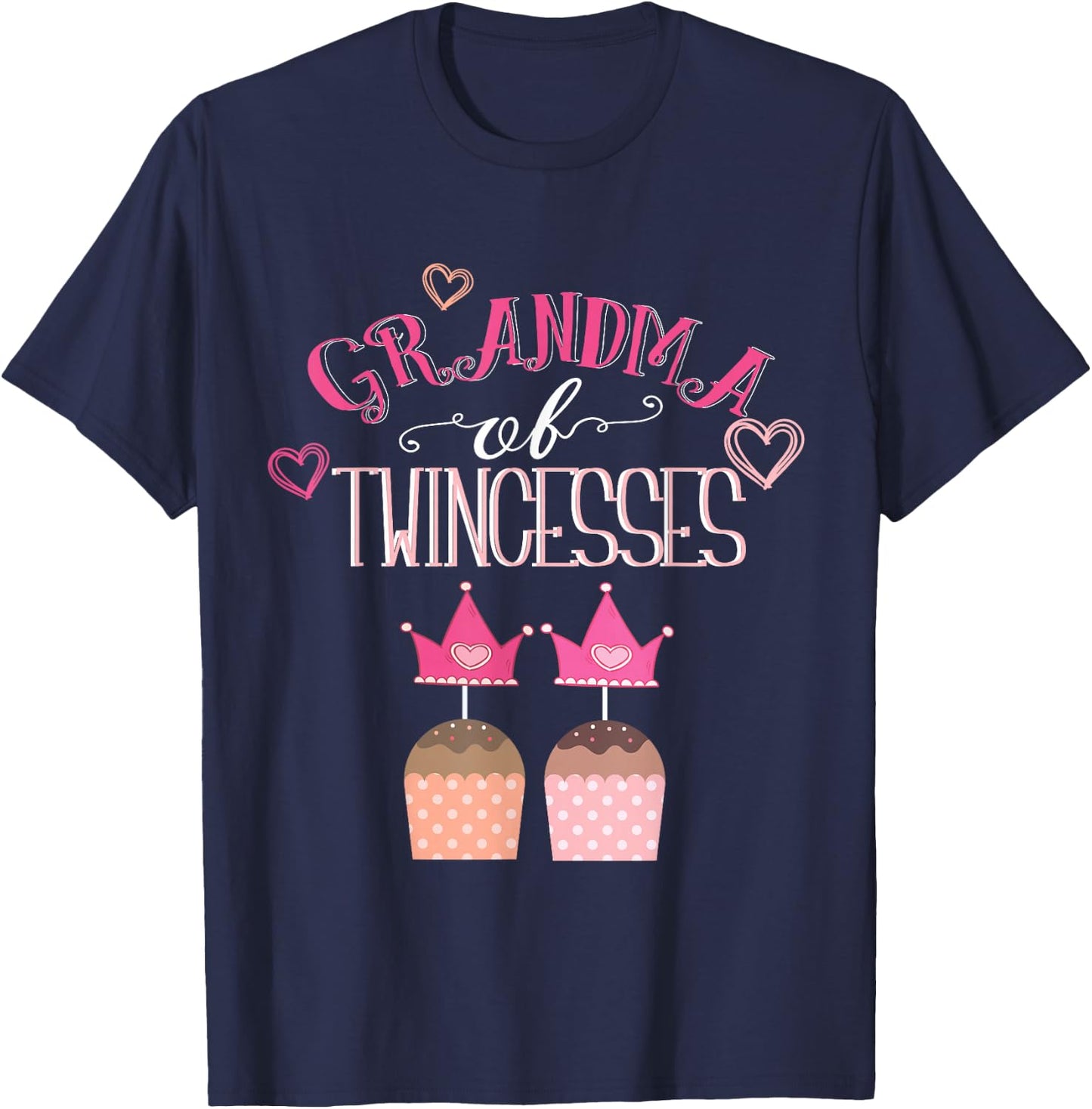 Grandma of Twin Girls Twincesses Grandmother Nana Funny Baby T-Shirt - T-Shirt | Navy