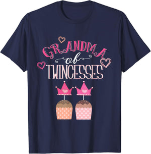Grandma of Twin Girls Twincesses Grandmother Nana Funny Baby T-Shirt - T-Shirt | Navy