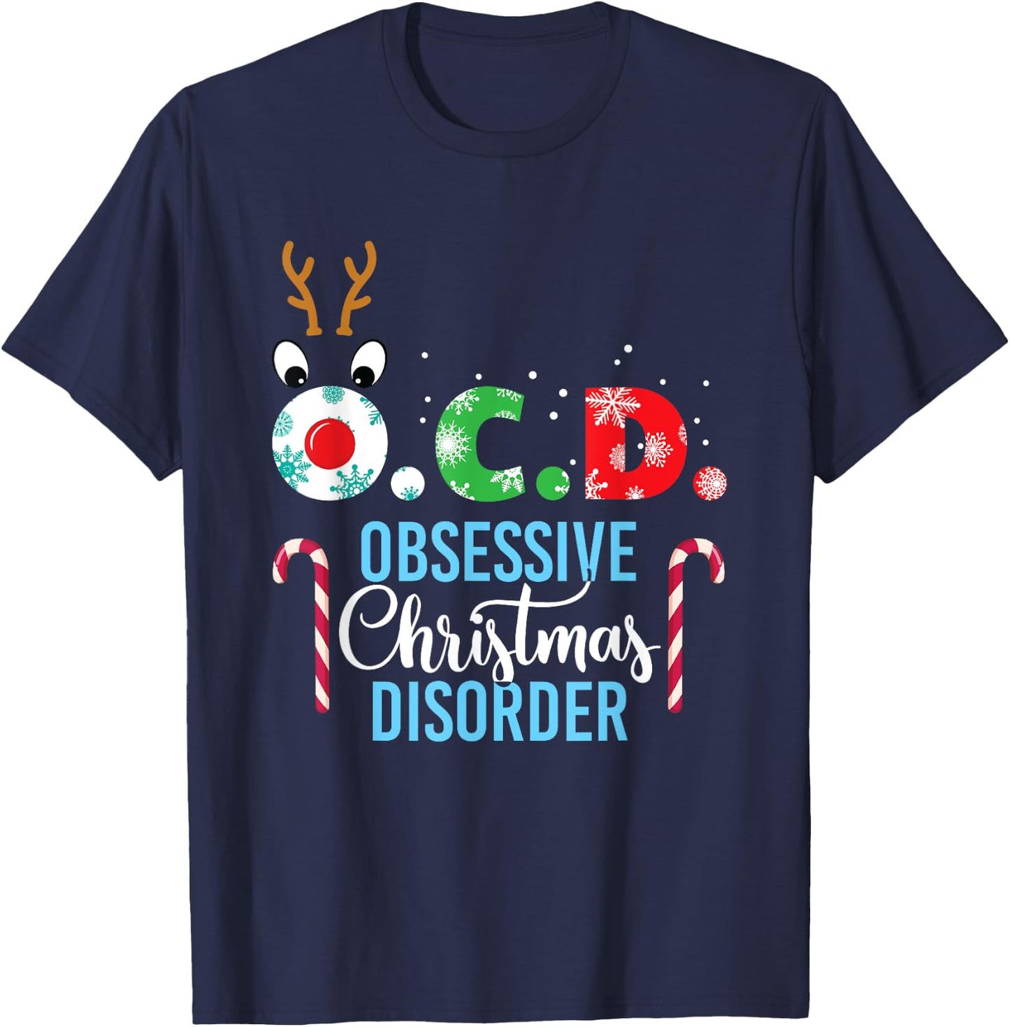 Obsessive Christmas Disorder! Reindeer Antlers Gift T-Shirt - T-Shirt | Navy