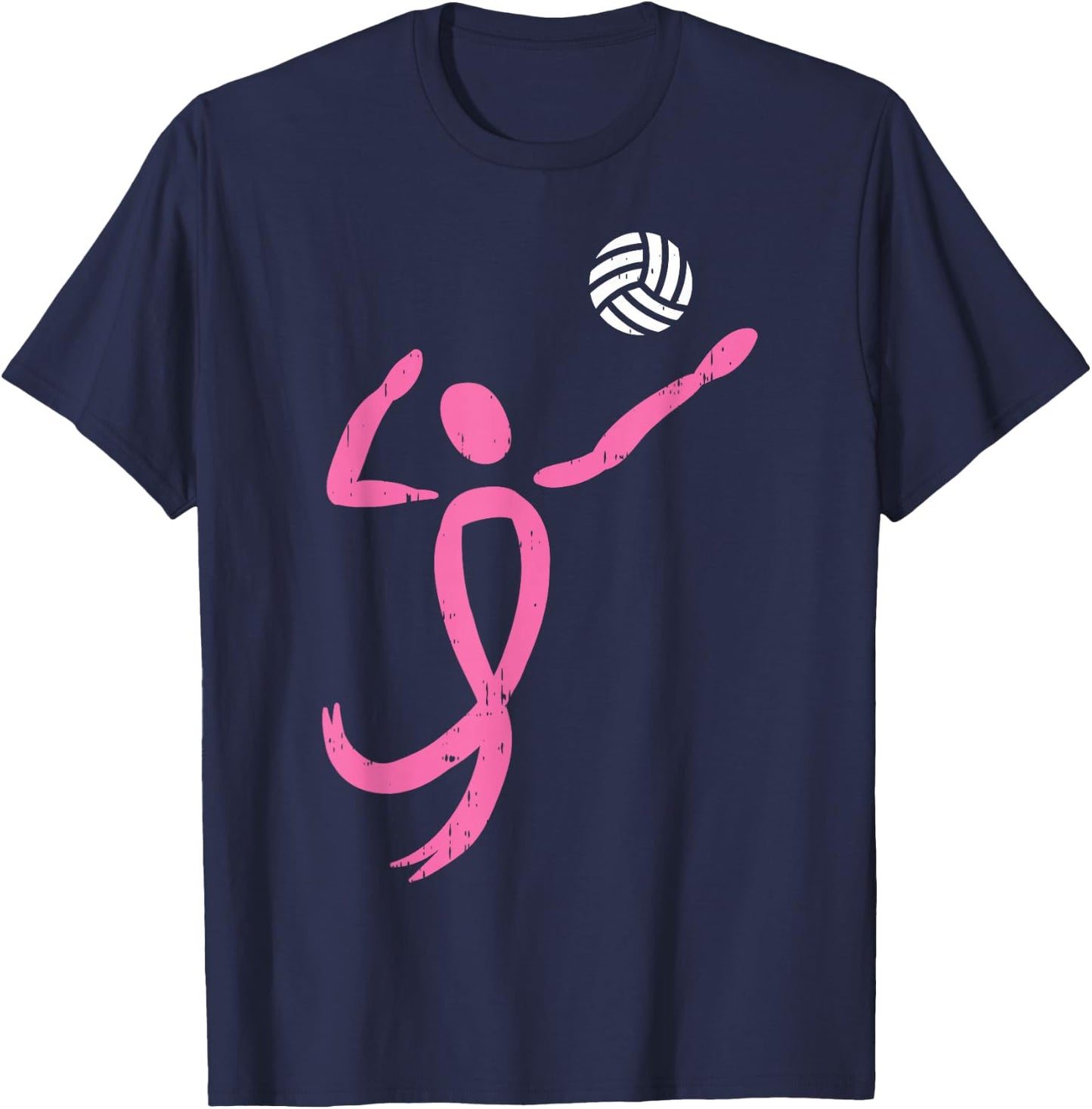Volleyball Pink Ribbon Breast Cancer Awareness Sport Gift T-Shirt - T-Shirt | Navy