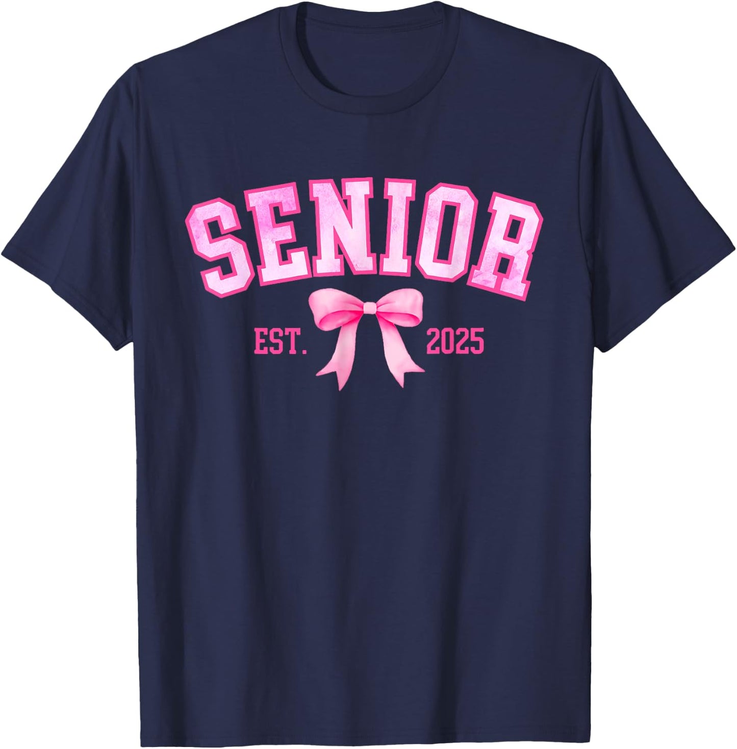 Senior 2025 Coquette Class of 2025 Pink Bows Retro T-Shirt - T-Shirt | Navy