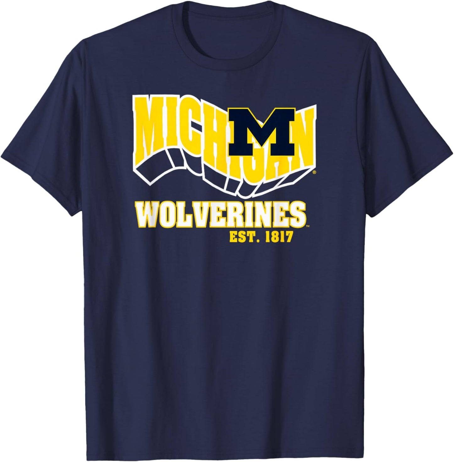Michigan Wolverines Retro Flashblock Black T-Shirt - T-Shirt | Navy