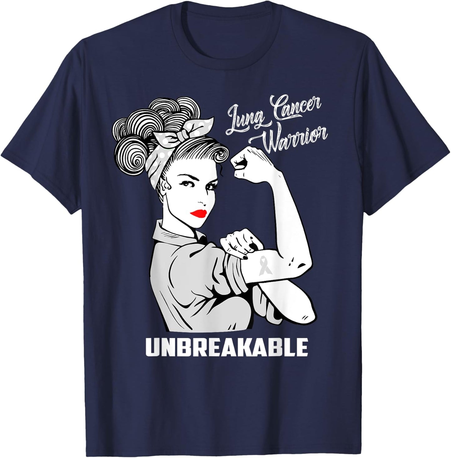Lung Cancer Warrior Unbreakable Awareness Gift Shirt T-Shirt - T-Shirt | Navy