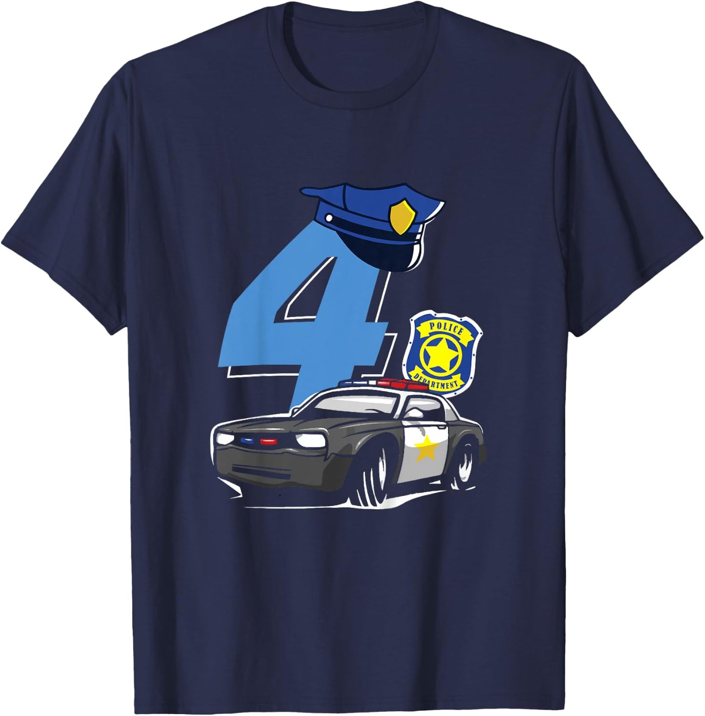 Kids 4th Birthday Police Car Policeman Costume T-Shirt - T-Shirt | Navy