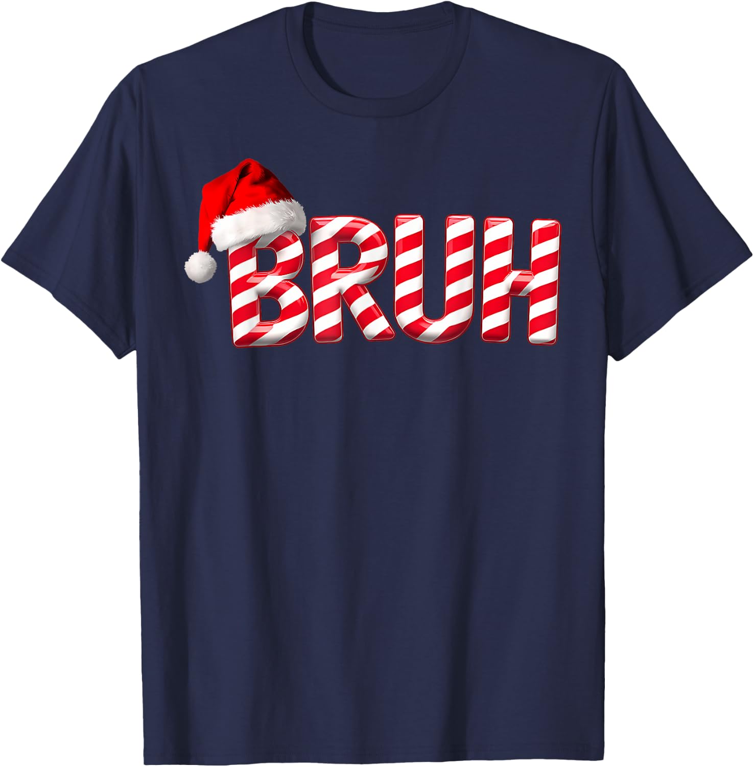 Bruh Christmas Candy Cane for Teen Boys Funny Xmas Bruh T-Shirt - T-Shirt | Navy