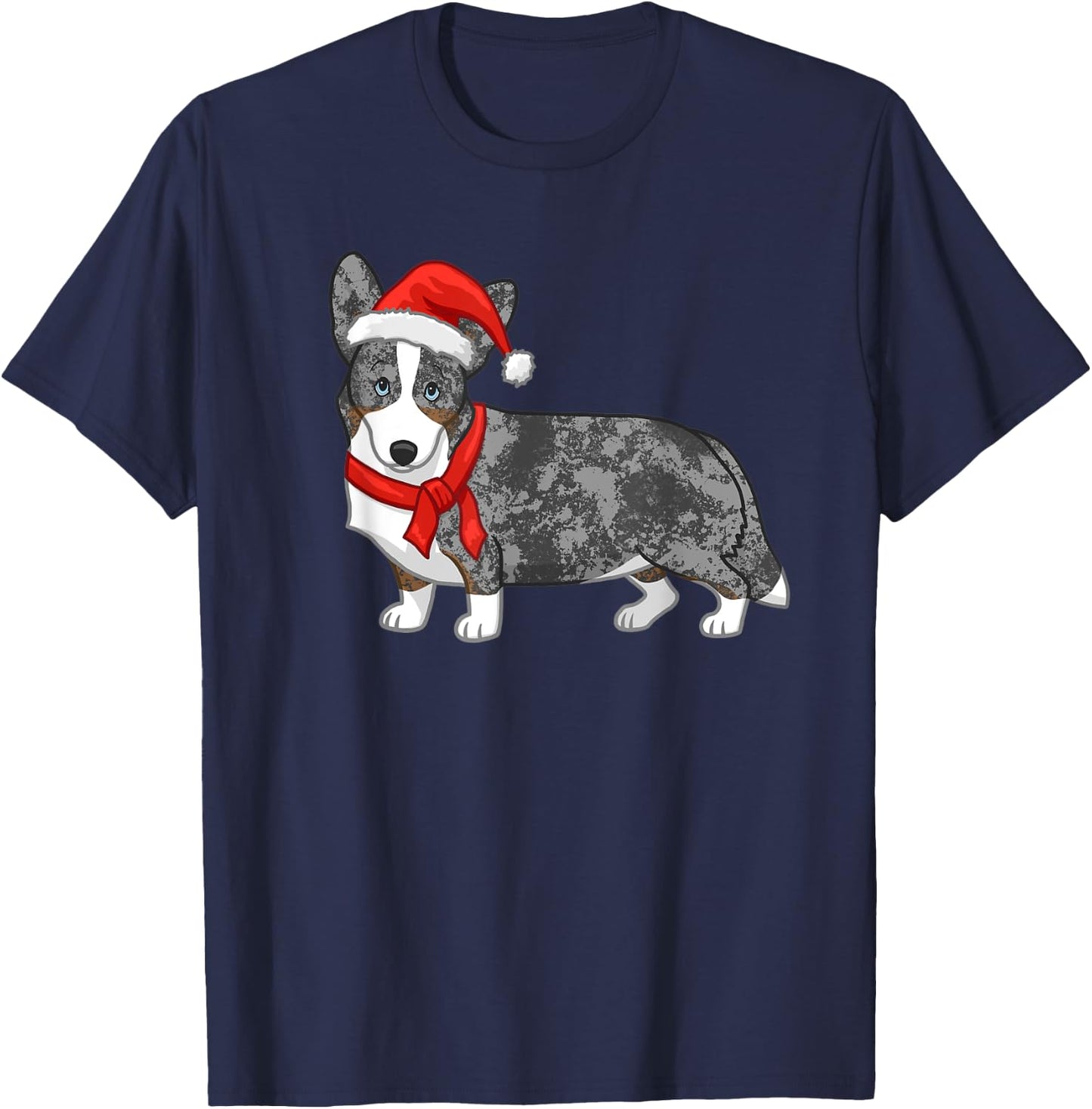 Cute Blue Merle Cardigan Corgi Christmas Santa Hat T-Shirt - T-Shirt | Navy