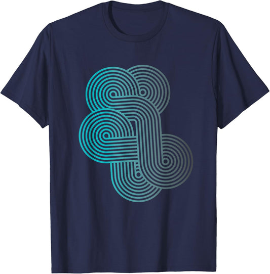Modern Geometric Line Art Graphic Gradient T-Shirt - T-Shirt | Navy