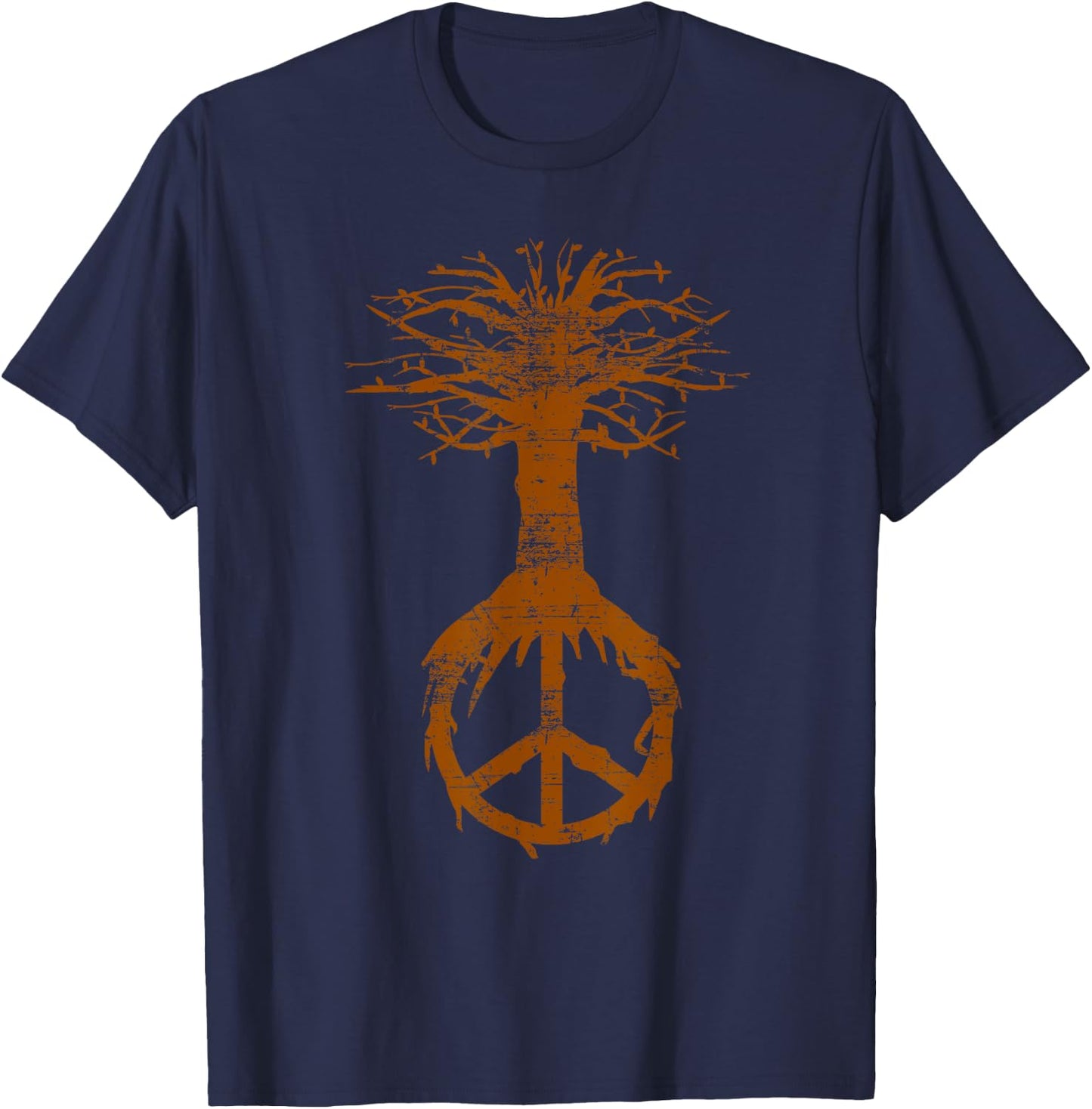 Hippie Tree Peace Sign Shirt | Cute Nature Lovers Gift T-Shirt - T-Shirt | Navy