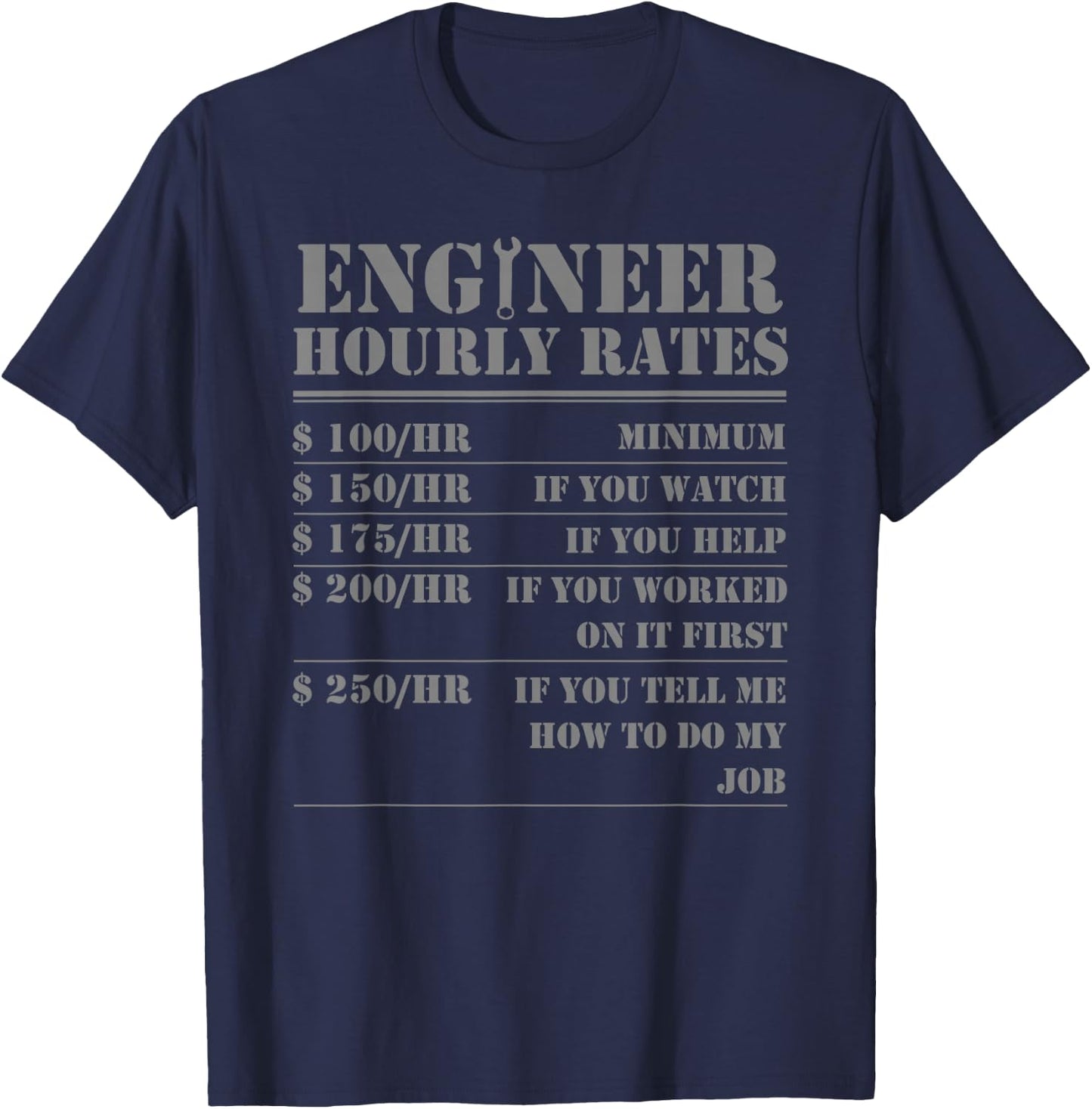 Engineer Hourly Rate Funny Engineering Mechanical Civil Gift Small T-Shirt - T-Shirt | Navy