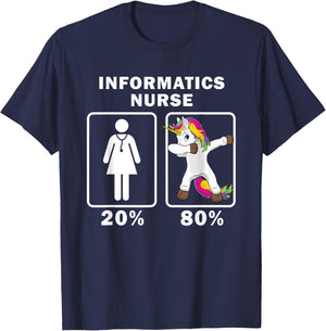 Informatics Nurse Dabbing Unicorn 80 20 Principle T-Shirt - T-Shirt | Navy