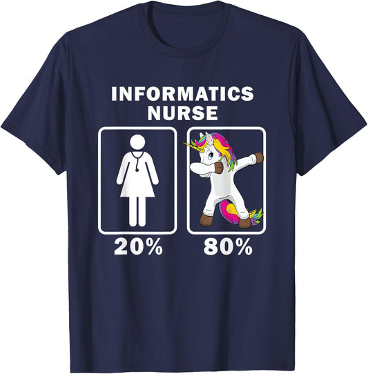 Informatics Nurse Dabbing Unicorn 80 20 Principle T-Shirt - T-Shirt | Navy